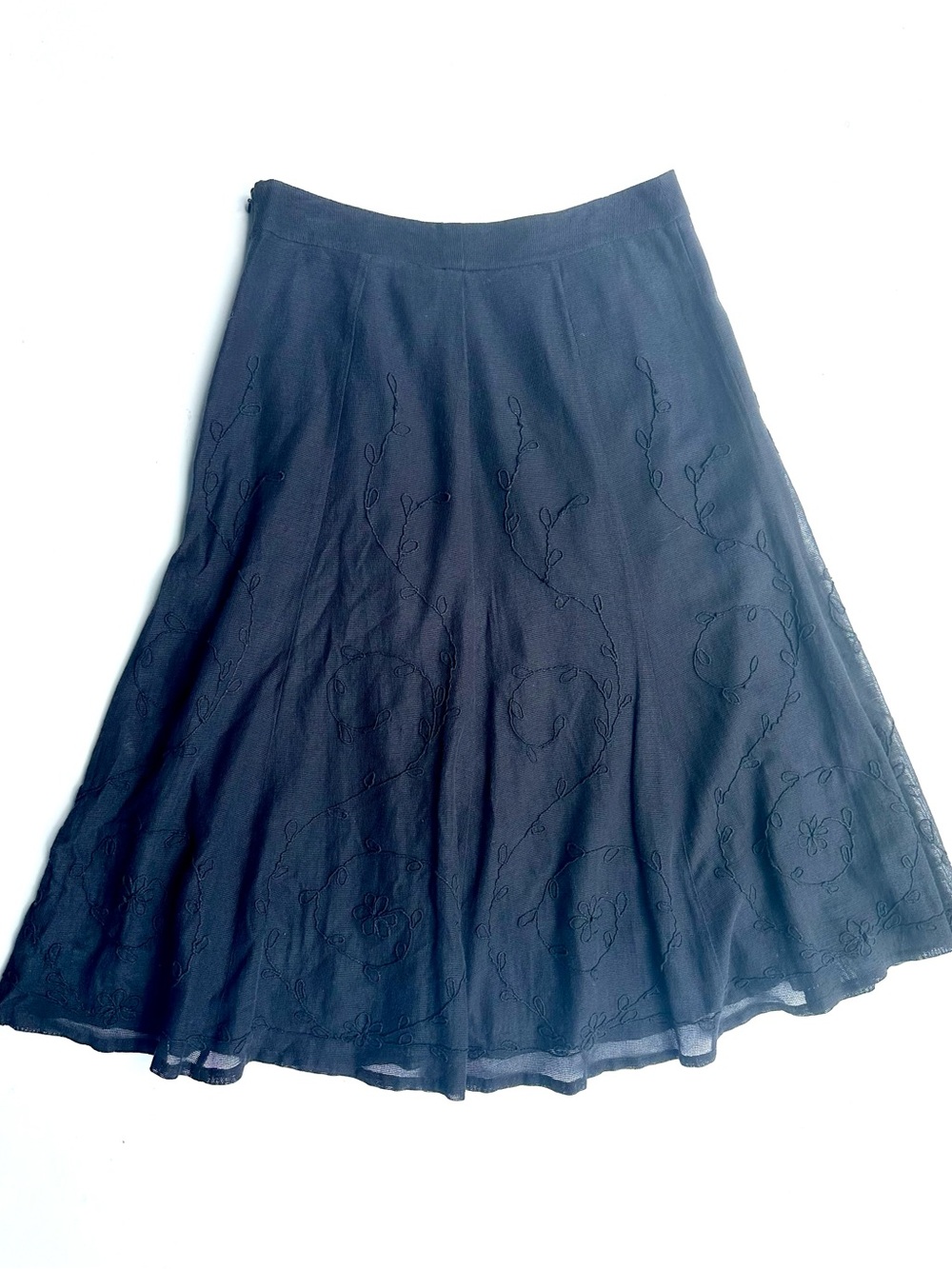 Valentino Mesh Lace Embroidered A-Line Skirt, Midi, Black, 8